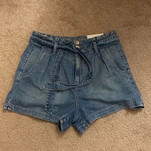 High Waisted Tie Paper Bag Mom Shorts